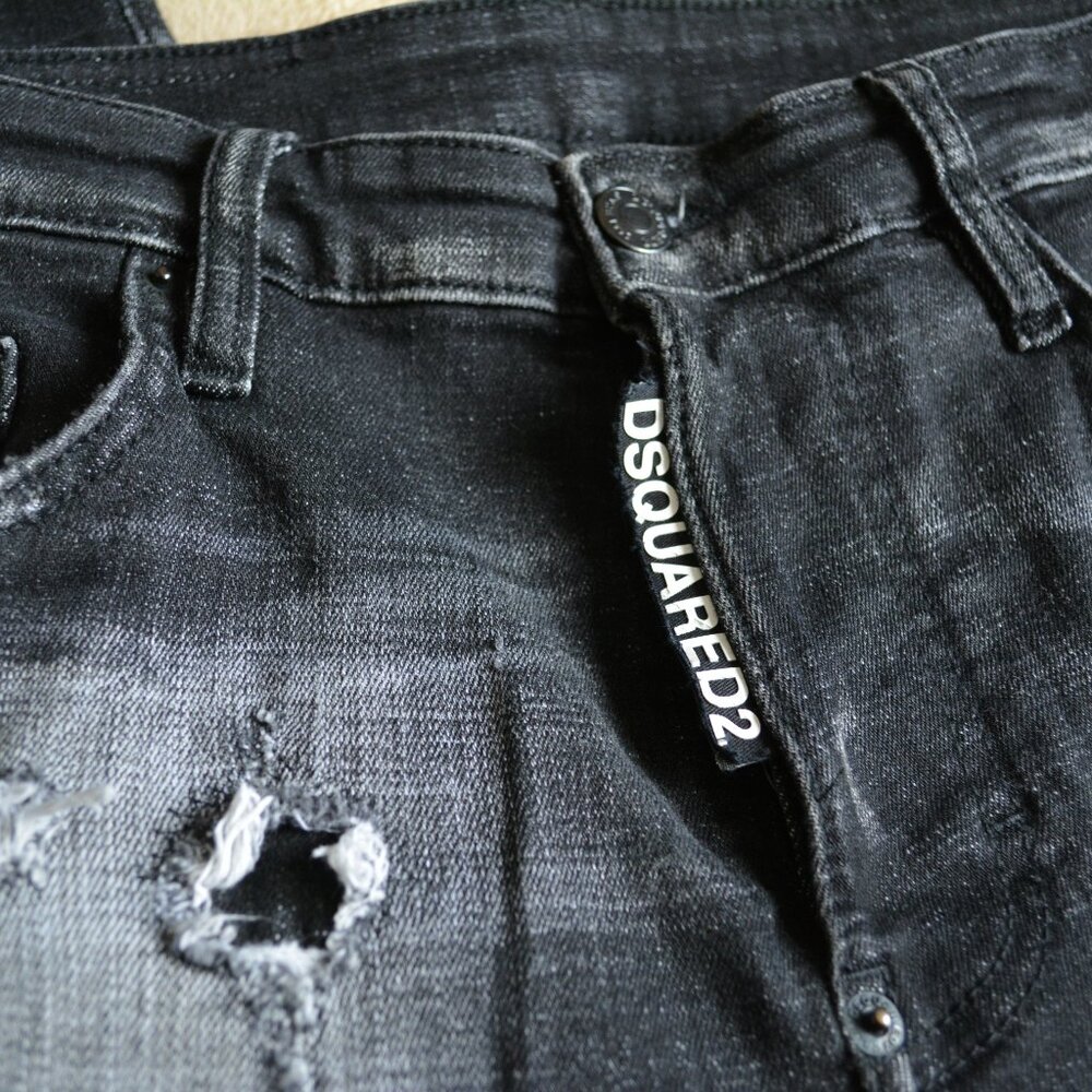 DSQUARED2 distressed black denim, Italian size 42, US size 32